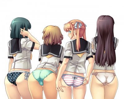 Konachan.com - 60003 blush chourai_(artist) long_hair panties seifuku short_hair striped_panties tagme twintails underwear.jpg